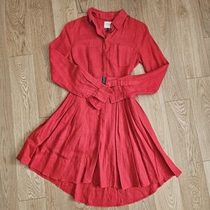 Anthropologie Laila HD Linen Red Dress Size 2 Above the knee Sundress Long